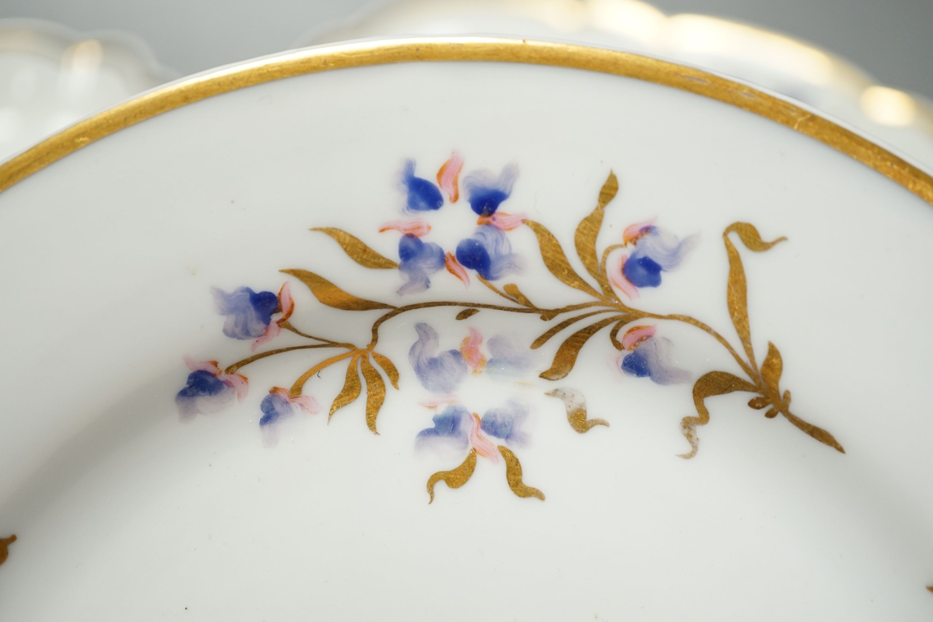 A Worcester Flight Barr and Barr part dessert set, c. 1825, comprising six shaped dessert dishes and five desert plates